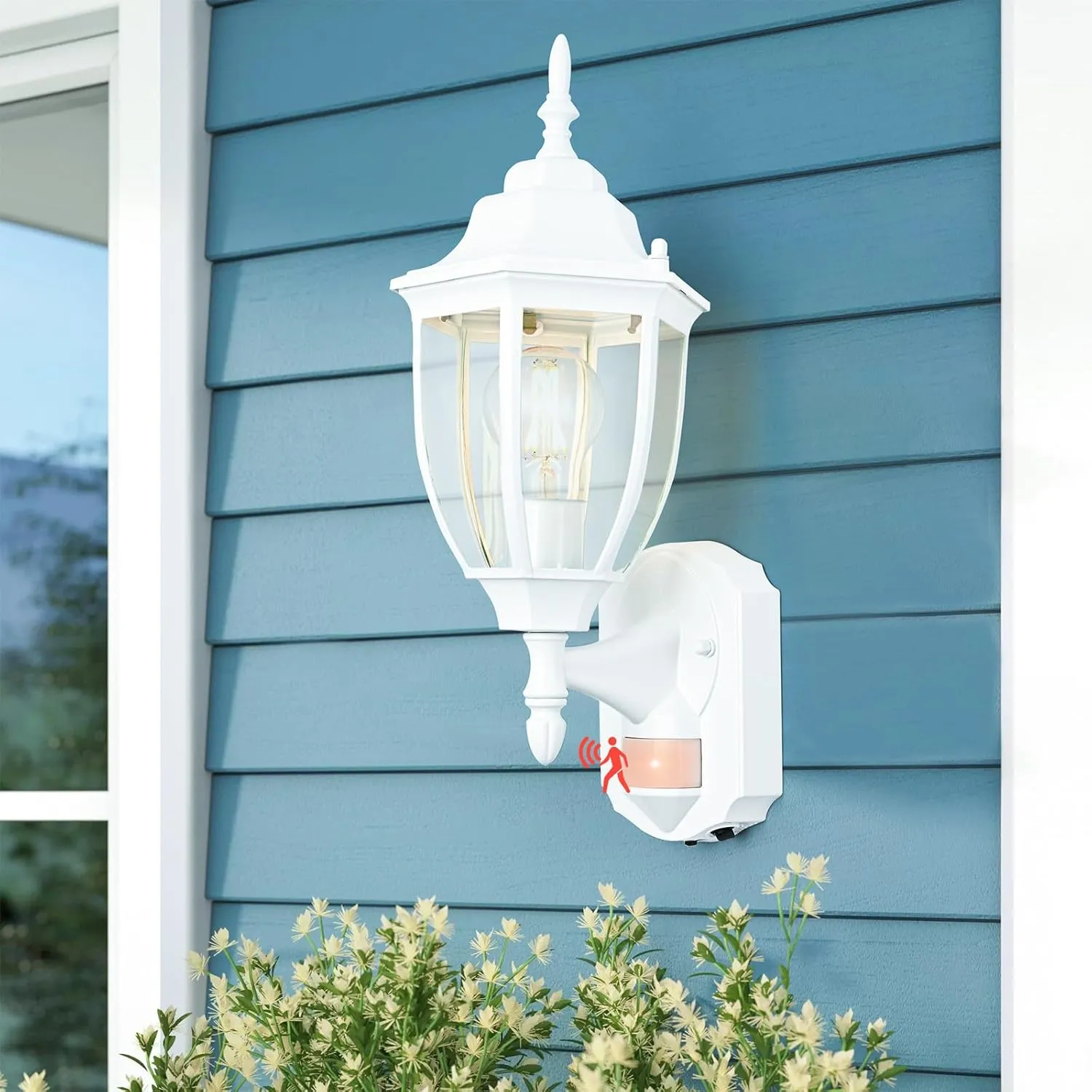 Porch Lights Outdoor Motion Sensor Wall Sconce Anti-Rust Aluminum, Exterior Outdoor Wall Lights Dusk to Dawn Porch Light Fixture Wall Mount for House Outside Patio White