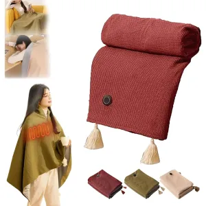 Portable Heated Shawl, Portable Soft Zipper Electric Heated Blanket Shawl, Heated Blanket USB Powered, Heated Blanket Portable, Electric Shawl 15s Fast Heating, Heated Shawl for Women (Apricot)