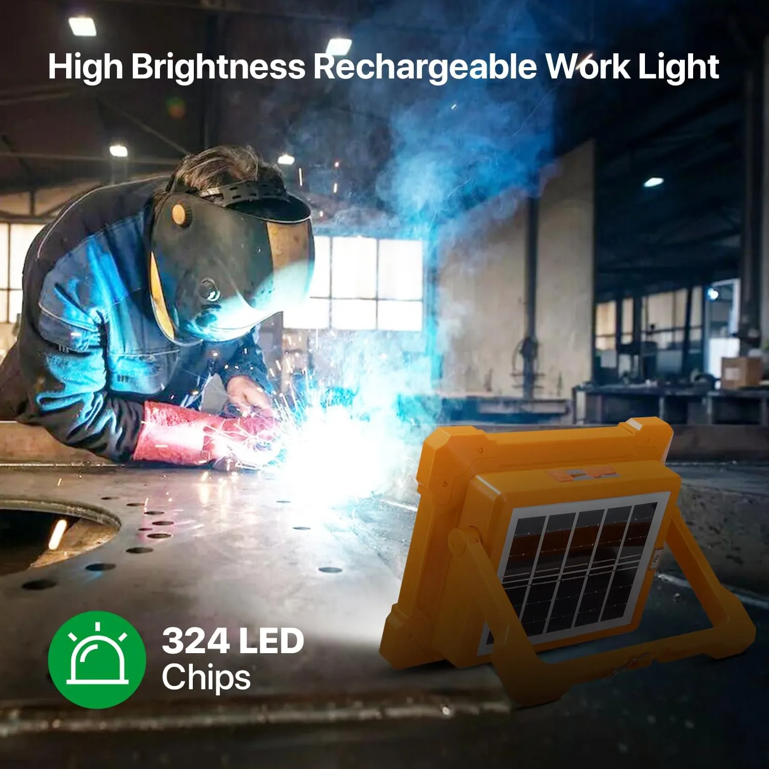 Portable LED Work Solar Light - Kifflux 300W Rechargeable Work Light 5 Modes Job Site Lighting, Magnetic Worklight Portable Flood Lights with Stand, IP66 Waterproof Camping Flashlights for Car Repair