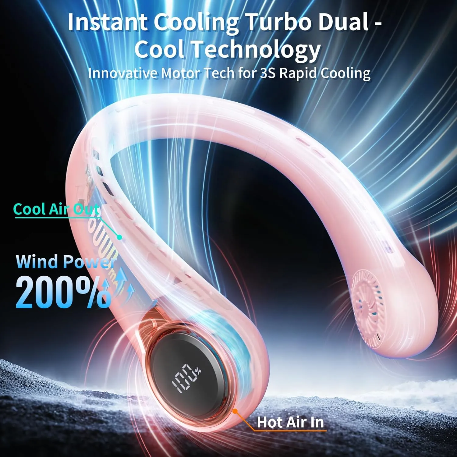 Portable Neck Fan with 6000mAh USB - Rechargeable Battery, Ultra-Light Bladeless Neck Fan LED Display, 360° Cooling Wearable Fan, 3 Speeds (Pink)