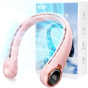Portable Neck Fan with 6000mAh USB - Rechargeable Battery, Ultra-Light Bladeless Neck Fan LED Display, 360° Cooling Wearable Fan, 3 Speeds (Pink)