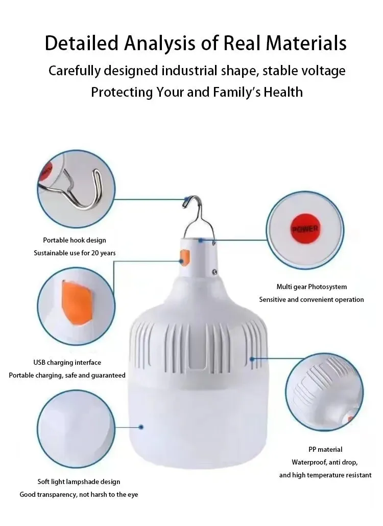 Portable USB Rechargeable LED Emergency Light with Hook
