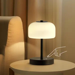 PORTRES Cordless Table Lamp Rechargeable Battery Operated Mushroom lamp Opal Glass Shade 3 Way Dimmable LED Touch Outdoor Lamp for Camping Bedroom Dining Living Room Beside Patio Restaurant