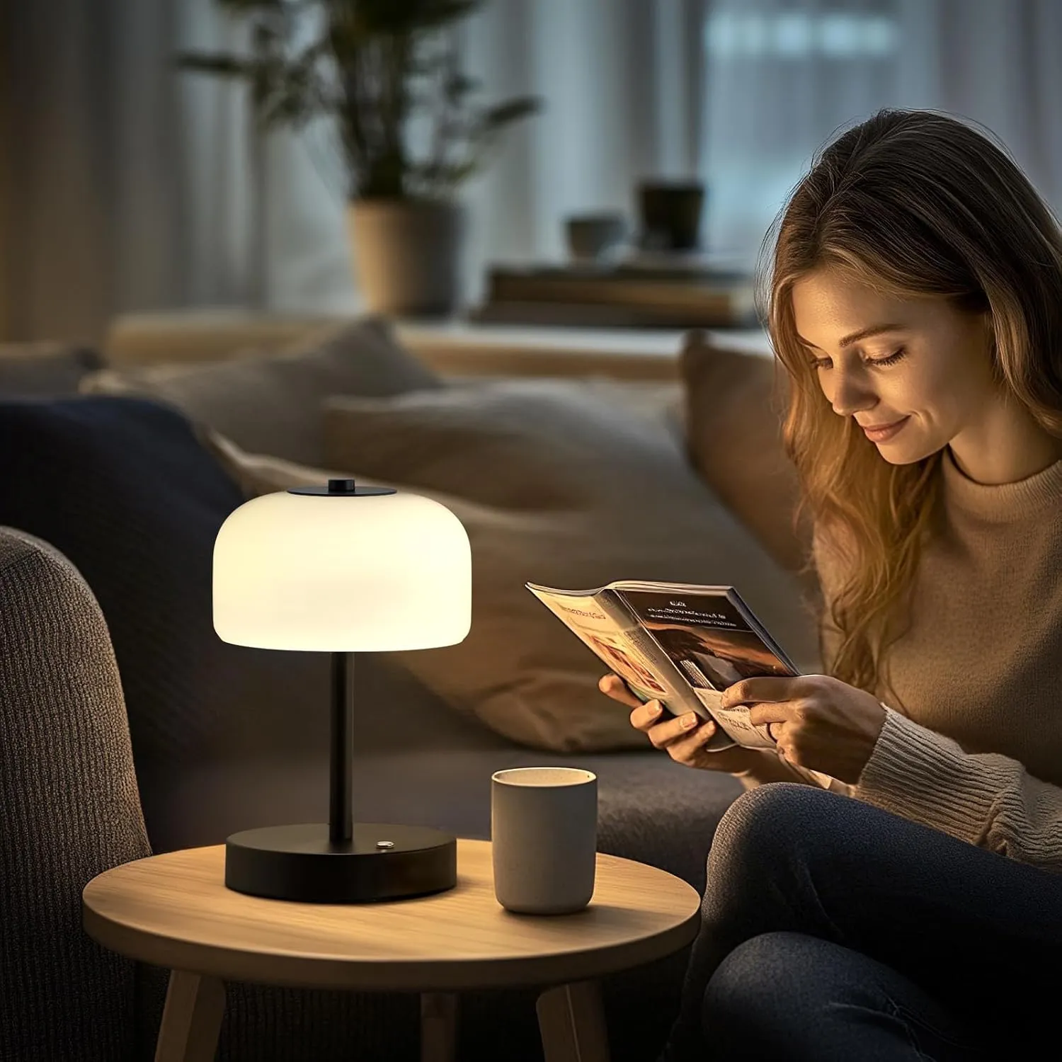 PORTRES Cordless Table Lamp Rechargeable Battery Operated Mushroom lamp Opal Glass Shade 3 Way Dimmable LED Touch Outdoor Lamp for Camping Bedroom Dining Living Room Beside Patio Restaurant