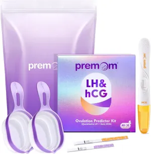 Premom Quantitative Ovulation & Pregnancy Test Kit: 40 LH Strips   10 HCG Strips   5 Pregnancy Sticks   2 Reusable Urine Cups | at-Home Fertility Test for Women | Smart Digital Ovulation Reader App