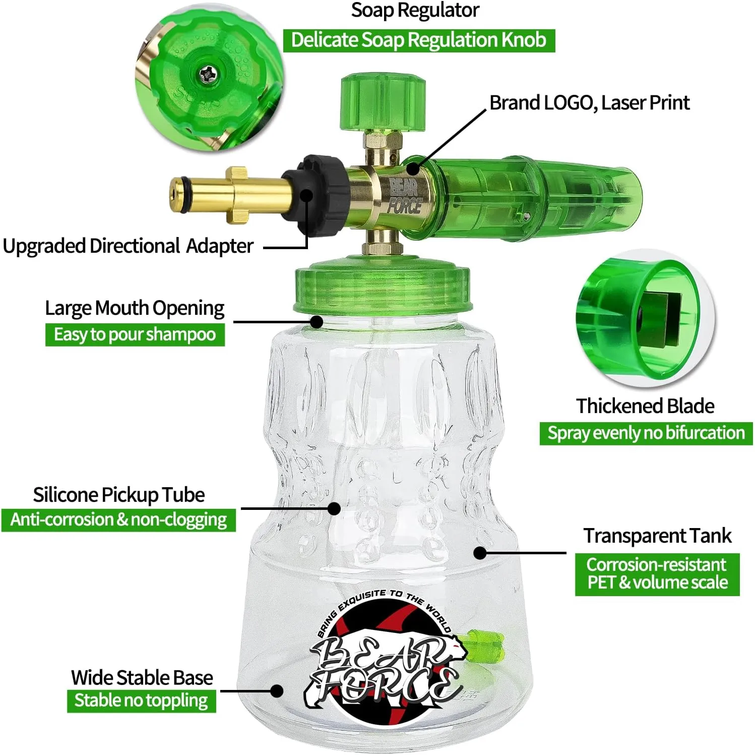 Pressure Washer Green Foam Cannon Foam Generator Snow Foam Lance with 1.25mm & 1.10mm Orifice Nozzle for Nilfisk, for STIHL, for Husqvarna, for Gerni