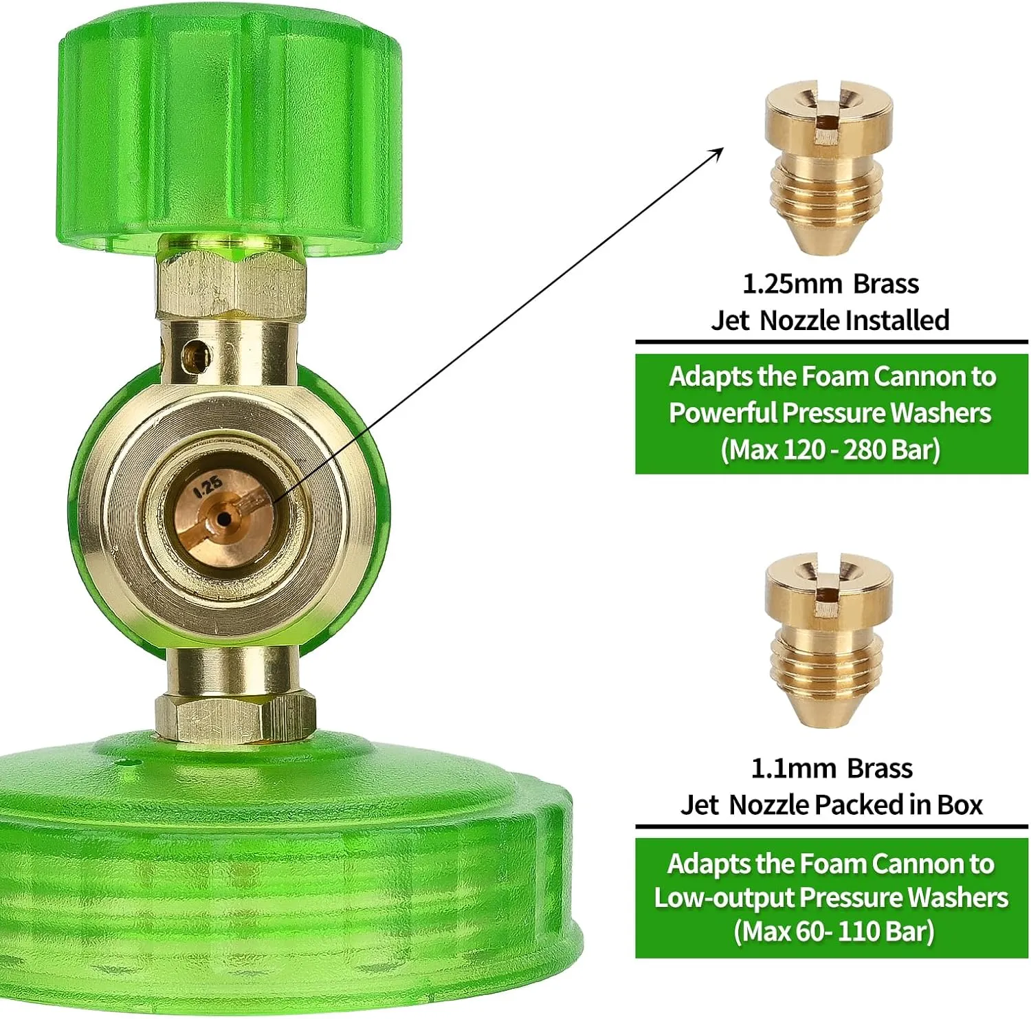 Pressure Washer Green Foam Cannon Foam Generator Snow Foam Lance with 1.25mm & 1.10mm Orifice Nozzle for Nilfisk, for STIHL, for Husqvarna, for Gerni
