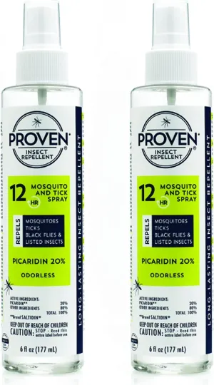 Proven Insect Repellent Spray, Keep Mosquitoes, Ticks and Flies Off, DEET Alternative Repellent, Up to 12-Hour Protection, Great for Camping or Hiking, 6 oz, Odorless Spray, 2 Pack