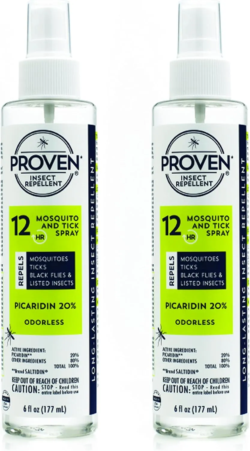 Proven Insect Repellent Spray, Keep Mosquitoes, Ticks and Flies Off, DEET Alternative Repellent, Up to 12-Hour Protection, Great for Camping or Hiking, 6 oz, Odorless Spray, 2 Pack