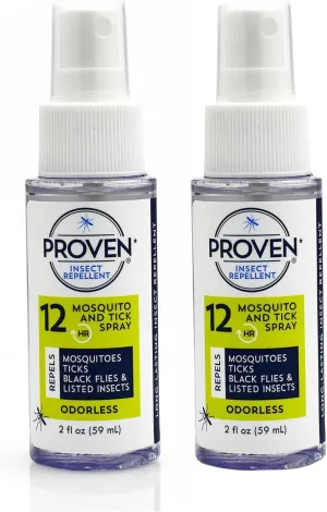 Proven Insect Repellent Spray, Keep Mosquitoes, Ticks and Flies Off, DEET Alternative Repellent, Up to 14-Hour Protection, Great for Camping or Hiking, 2 Ounce, Odorless Spray, 2 Pack