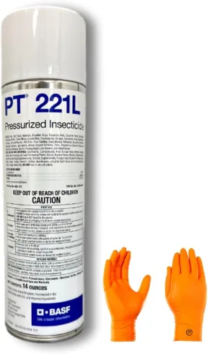PT 221L Pressurized Insecticide - Powerful and Versatile Insecticide Spray for Complete Pest Control - with USA Supply Protective Gloves