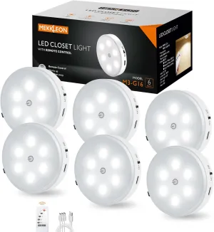 Puck Lights with Remote Control,1000mAh Rechargeable Under Cabinet Lighting,LED Closet Lights,3Pack Night Light,Cordless Stick On Lights for Under Cabinet,Hallway, Stairway,Closet (Cool White-6pcs)