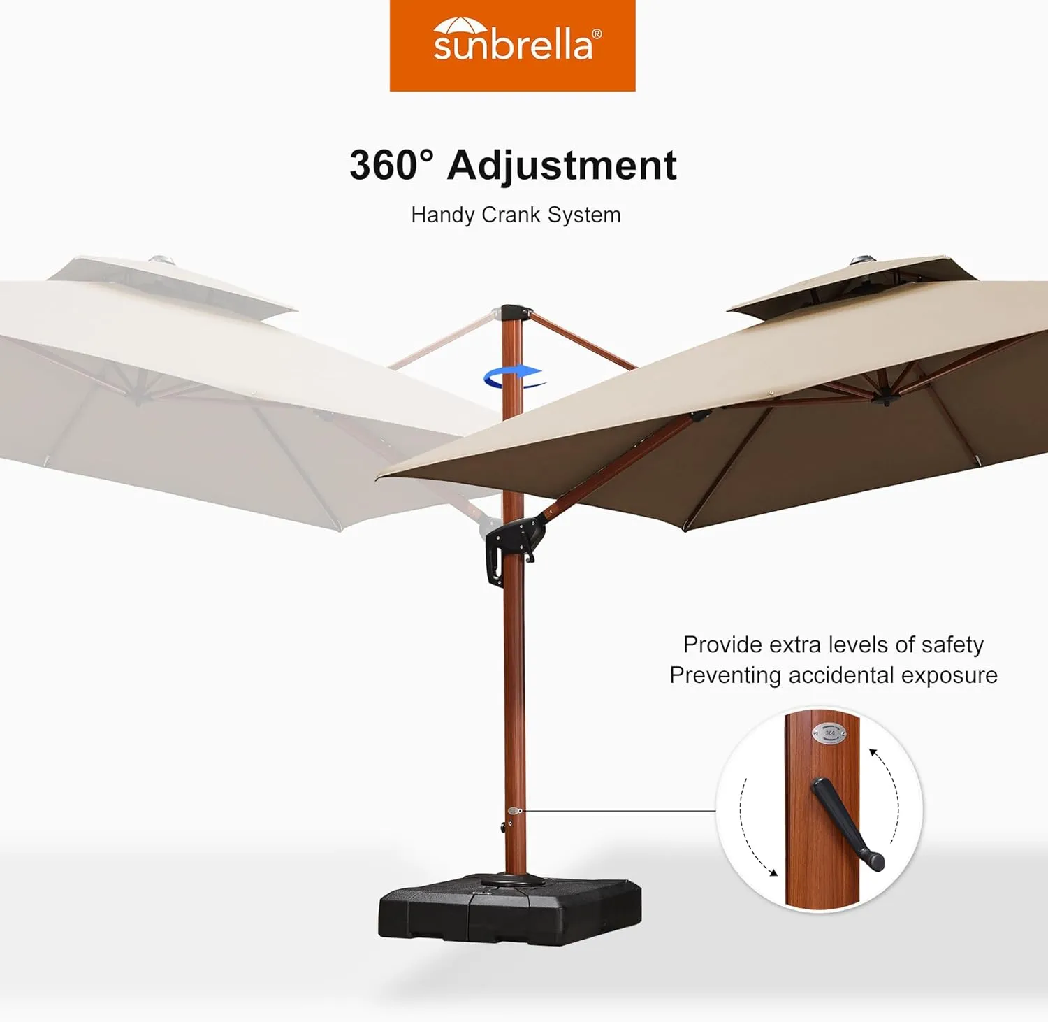 PURPLE LEAF 10 Feet Double Top Deluxe Wood Pattern Square Patio Umbrella Offset Hanging Umbrella Cantilever UmbrellaOutdoor Market Umbrella Garden Umbrella, Heather Beige