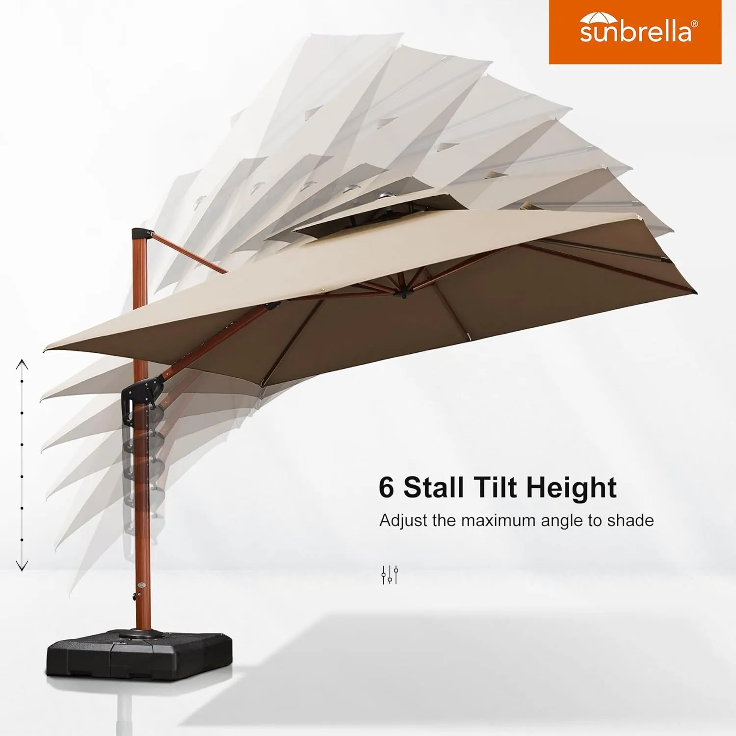 PURPLE LEAF 10 Feet Double Top Deluxe Wood Pattern Square Patio Umbrella Offset Hanging Umbrella Cantilever UmbrellaOutdoor Market Umbrella Garden Umbrella, Heather Beige