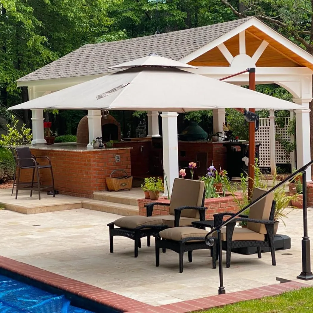 PURPLE LEAF 10 Feet Double Top Deluxe Wood Pattern Square Patio Umbrella Offset Hanging Umbrella Cantilever UmbrellaOutdoor Market Umbrella Garden Umbrella, Heather Beige