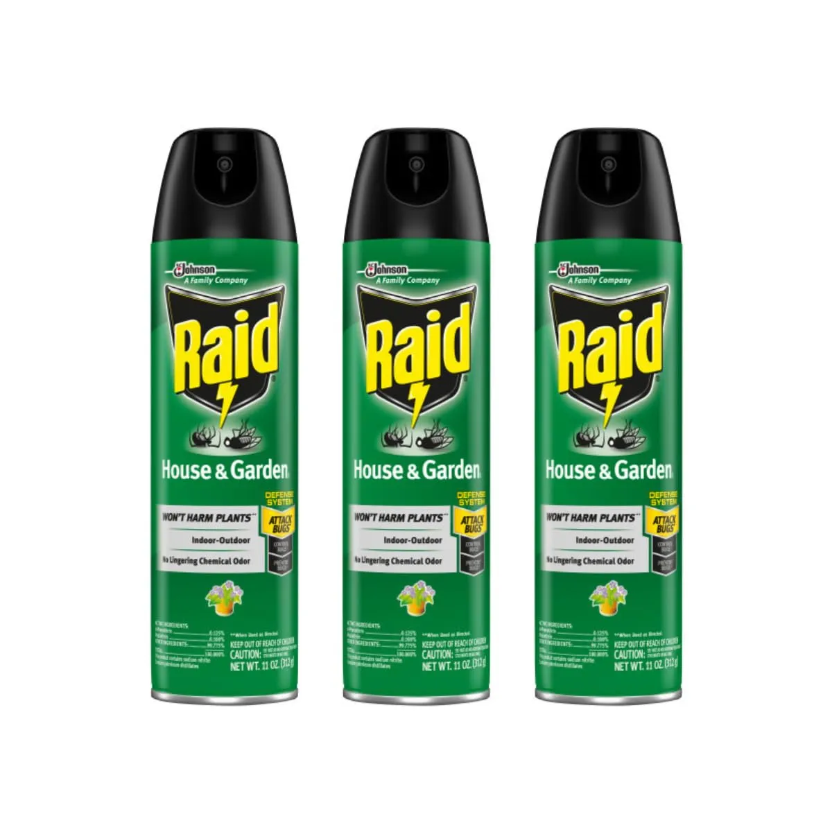 Raid House and Garden Insect Killer Insecticide Aerosol Spray - 11 Oz. (Pack of 3)