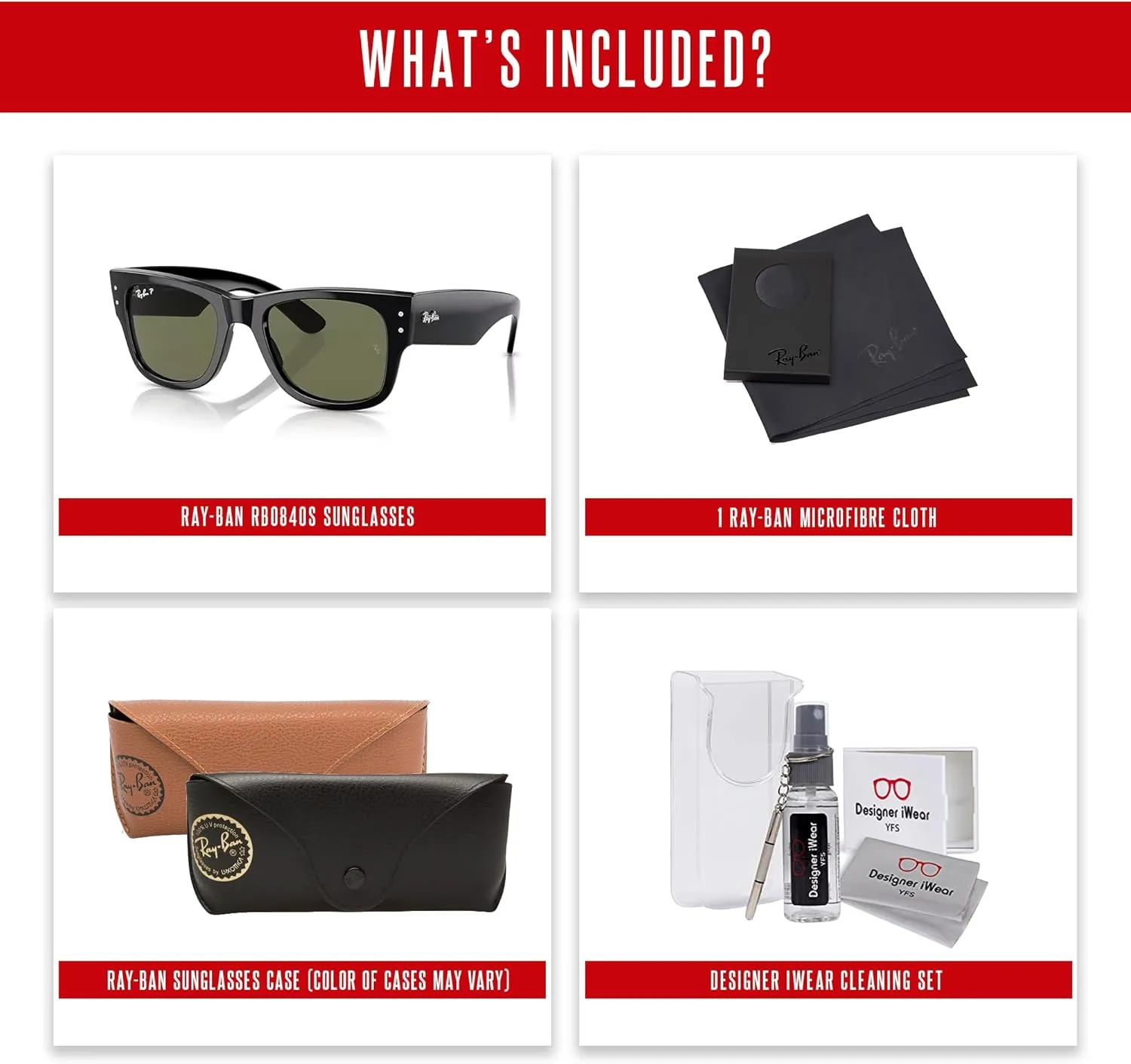 Ray-Ban RB0840S Mega Wayfarer Square Sunglasses for Men for Women   BUNDLE With Designer iWear Cleaning Kit