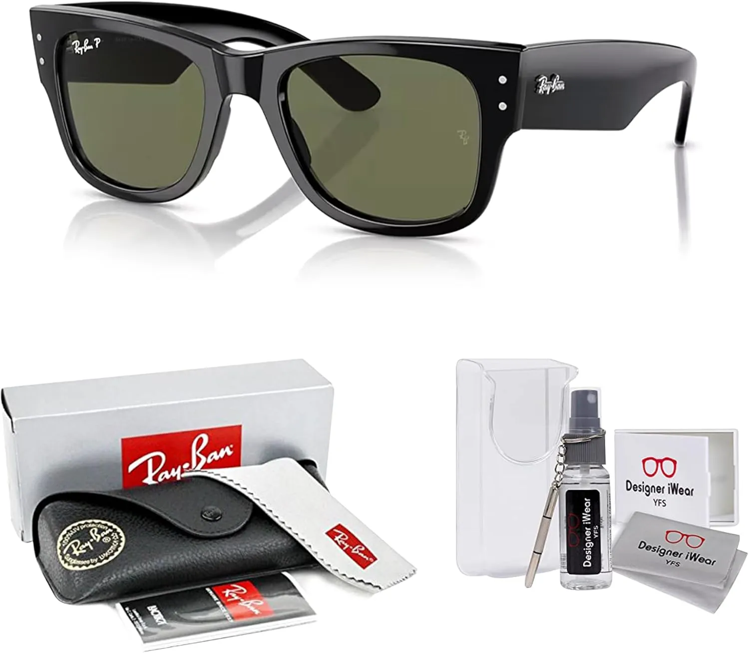 Ray-Ban RB0840S Mega Wayfarer Square Sunglasses for Men for Women   BUNDLE With Designer iWear Cleaning Kit