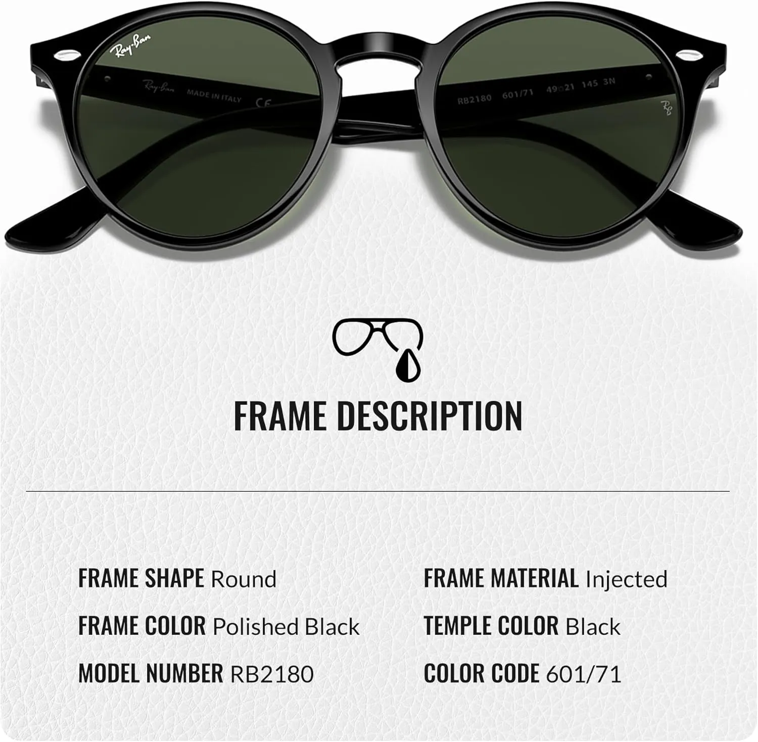 Ray-Ban RB2180 Round Shape Sunglasses for Men & Women With Eyewear Kit Bundle - Timeless Classic Sunglasses