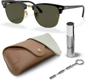 Ray-Ban RB3016 Clubmaster Classic Square Shape Sunglasses With Eyewear Kit Bundle - High Bridge Fit -Casual Square Sunglasses