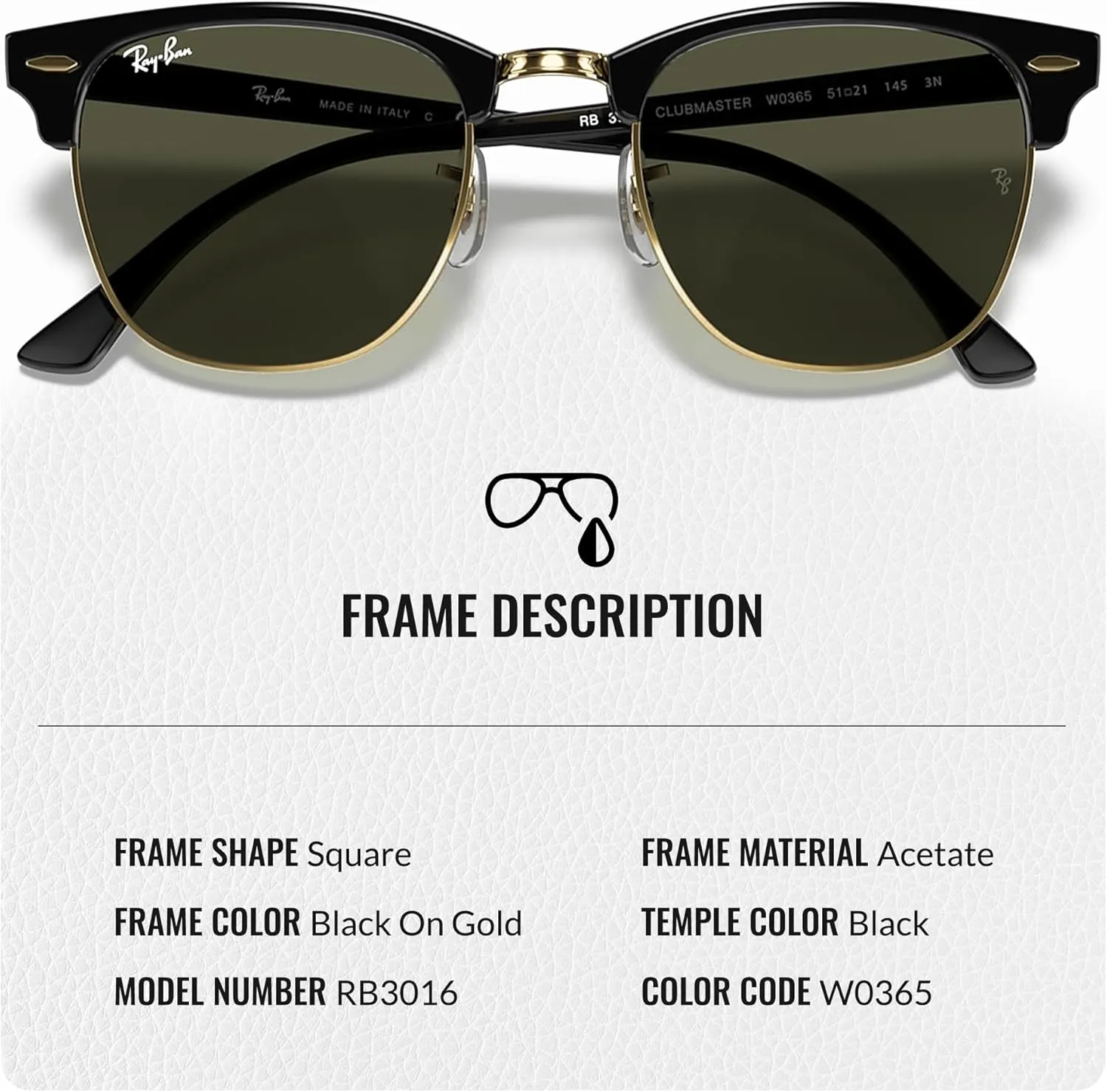 Ray-Ban RB3016 Clubmaster Classic Square Shape Sunglasses With Eyewear Kit Bundle - High Bridge Fit -Casual Square Sunglasses