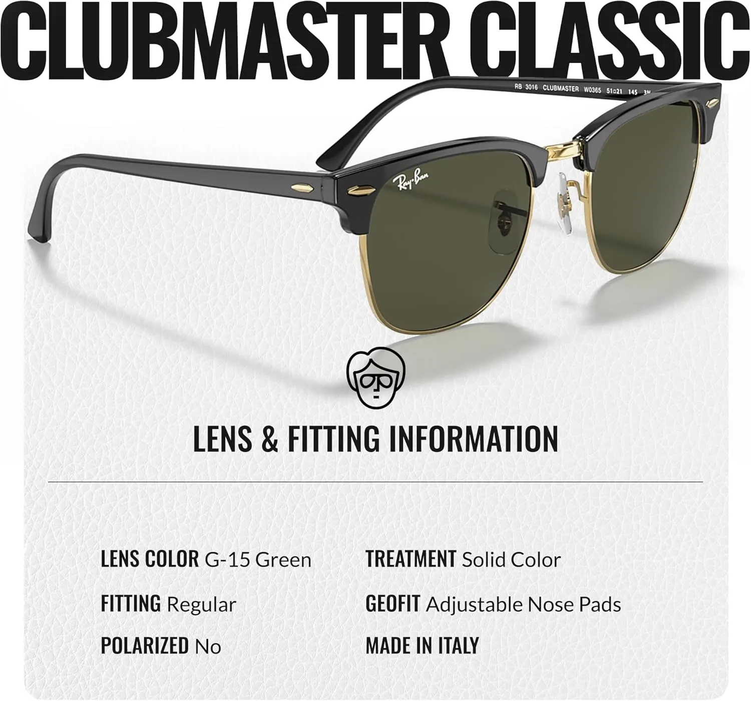 Ray-Ban RB3016 Clubmaster Classic Square Shape Sunglasses With Eyewear Kit Bundle - High Bridge Fit -Casual Square Sunglasses