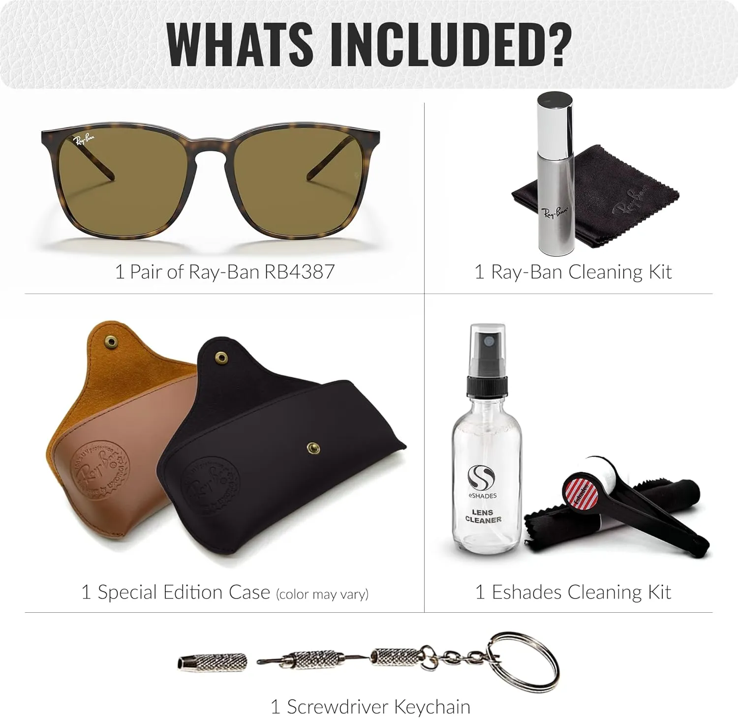 Ray-Ban RB4387 Square Shape Sunglasses for Men & Women With Eyewear Kit Bundle- Timeless Classic Sun Glasses