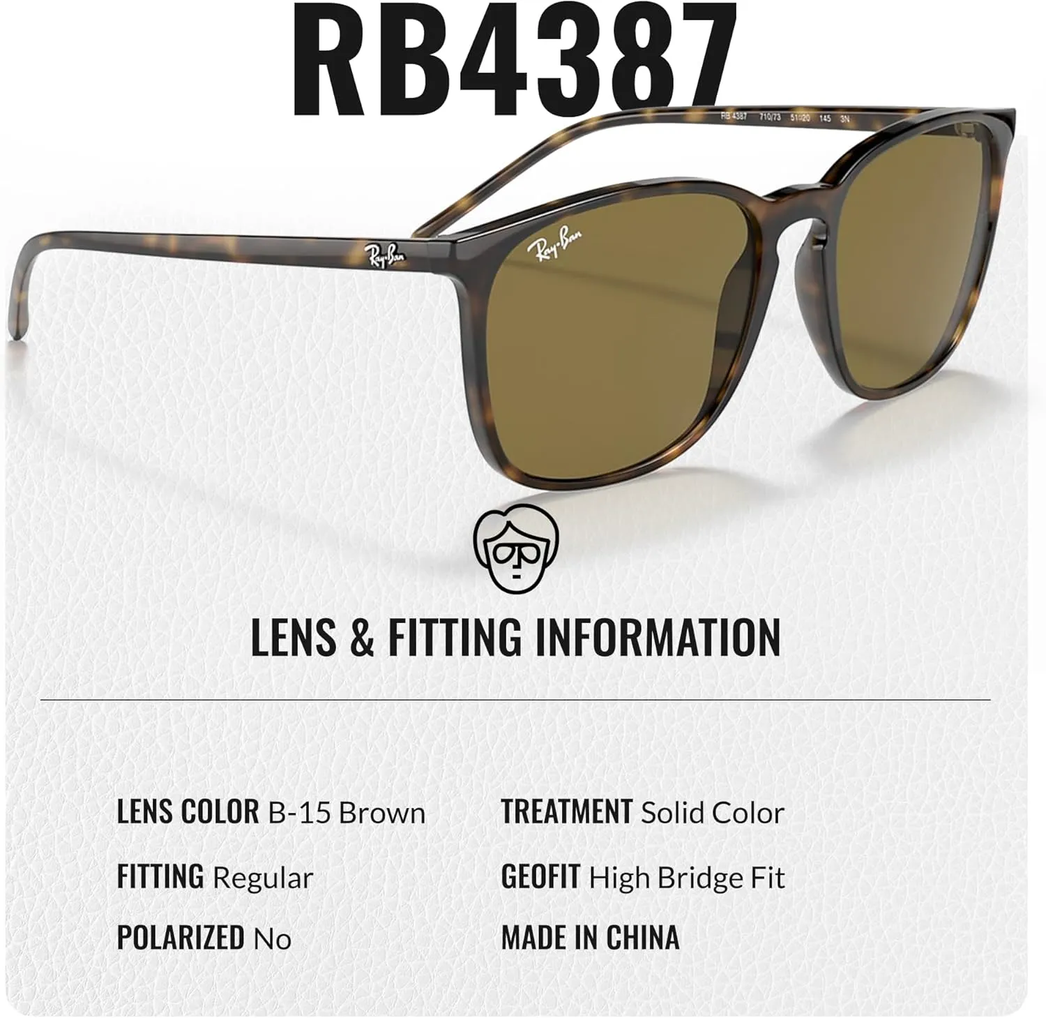 Ray-Ban RB4387 Square Shape Sunglasses for Men & Women With Eyewear Kit Bundle- Timeless Classic Sun Glasses