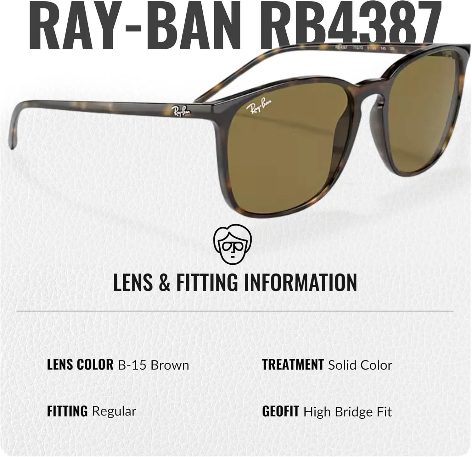 Ray-Ban RB4387 Square Shape Sunglasses for Men & Women With Eyewear Kit Bundle- Timeless Classic Sun Glasses