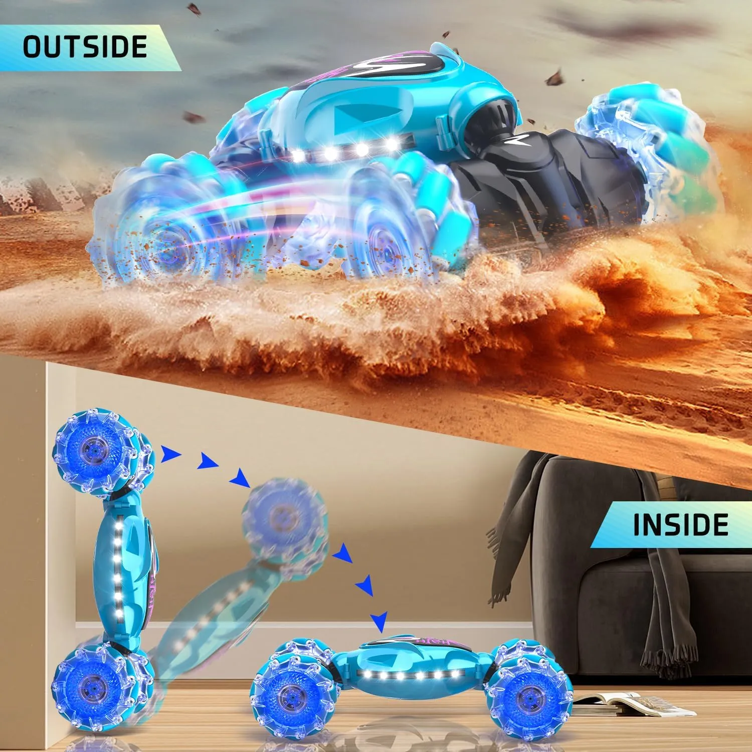 RC Cars, 2.4Ghz 4WD New Gravity Gesture Sensing Remote Control Car Toys, RC Stunt Twist Car Toys for 6-12 yr Boys & Girls, RC Drift Car with Light Music Best Gift for Kids Age 7 8 9 10 11 yr