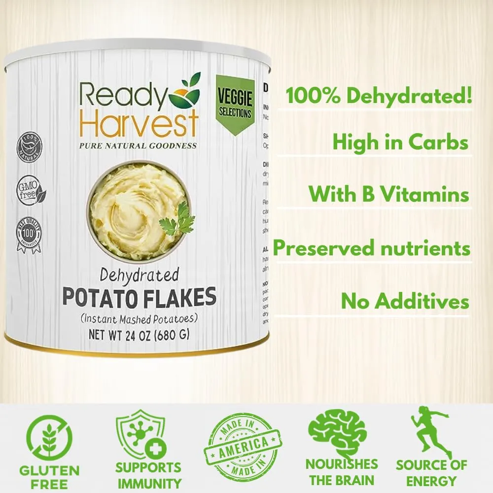 Ready Harvest Dehydrated Food Potato Flakes for instant mashed potatoes | Camper Must-Haves Camping Essentials | Hurricane Preparedness Items, Survival Food, #10 Can | 25-Year Shelf Life | 6 Cans