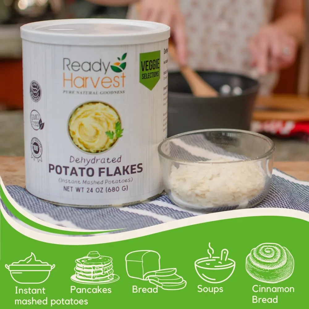 Ready Harvest Dehydrated Food Potato Flakes for instant mashed potatoes | Camper Must-Haves Camping Essentials | Hurricane Preparedness Items, Survival Food, #10 Can | 25-Year Shelf Life | 6 Cans