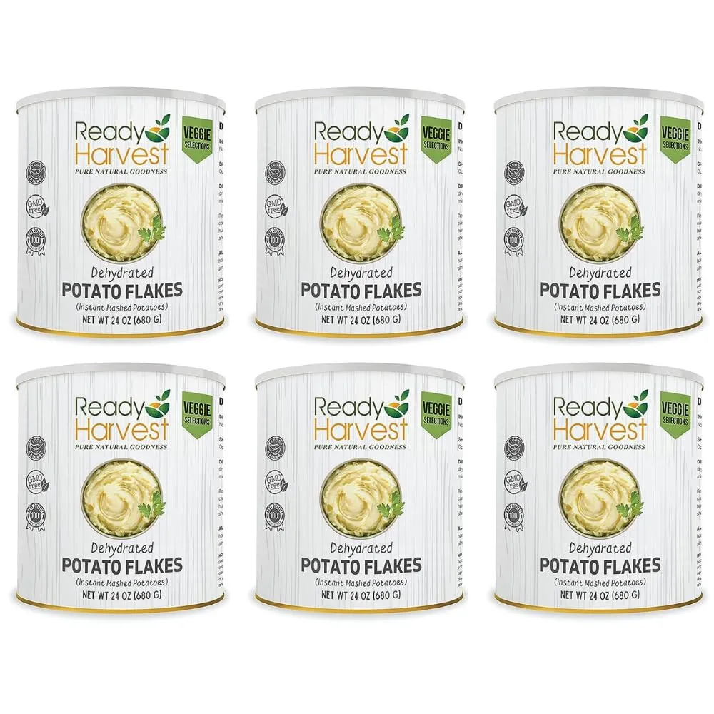 Ready Harvest Dehydrated Food Potato Flakes for instant mashed potatoes | Camper Must-Haves Camping Essentials | Hurricane Preparedness Items, Survival Food, #10 Can | 25-Year Shelf Life | 6 Cans