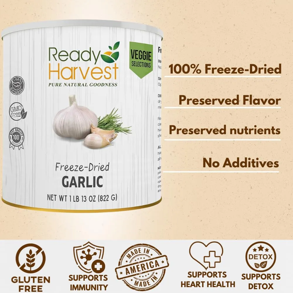 Ready Harvest Freeze-Dried Garlic for Camping Food | Camper Must-Haves Camping Essentials | Hurricane Preparedness Items as Survival Food | Pantry Staples | #10 Can | 25-Year Shelf Life | 1 can