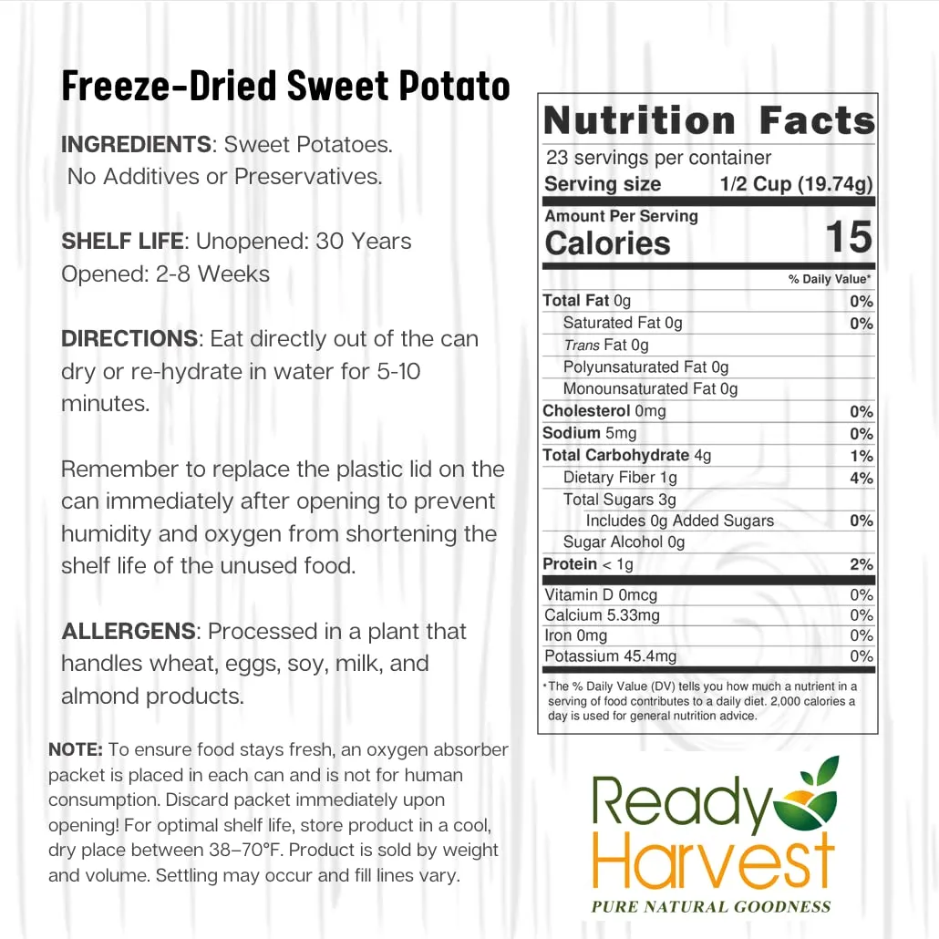 Ready Harvest Freeze-Dried Sweet Potatoes | Camper Must-Haves Camping Essentials | Hurricane Preparedness Items As Survival Food | Pantry Staples | #10 Can | 25-Year Shelf Life