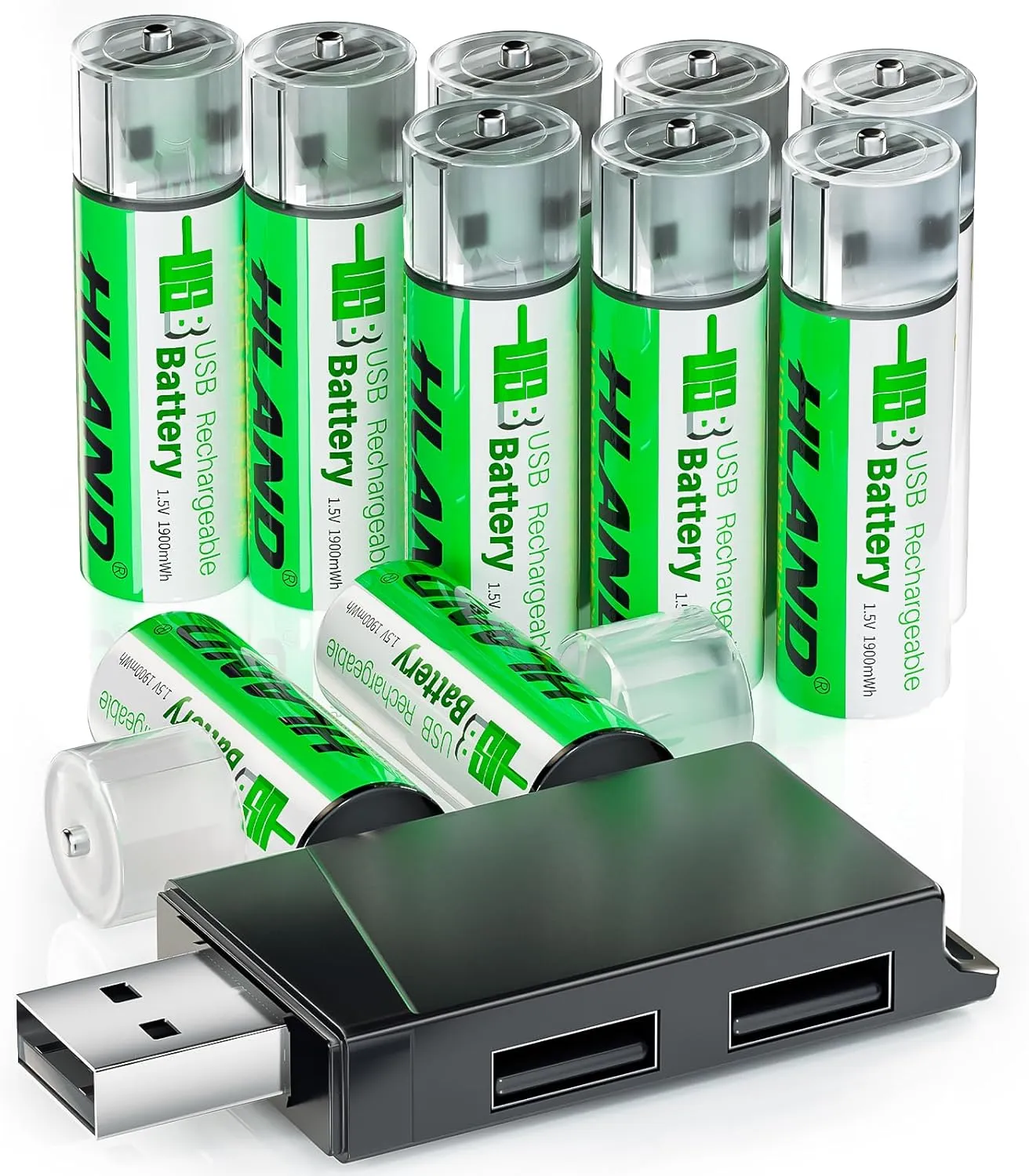 Rechargeable AA Li-ion Batteries 10 Pack with USB Charging Port, 1.5V 1900mWh High Capacity USB AA Rechargeable Batteries, Constant Output Li-ion Double a Batteries Cycle Times up to 1500x