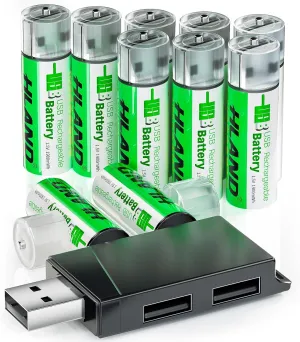 Rechargeable AA Li-ion Batteries 10 Pack with USB Charging Port, 1.5V 1900mWh High Capacity USB AA Rechargeable Batteries, Constant Output Li-ion Double a Batteries Cycle Times up to 1500x