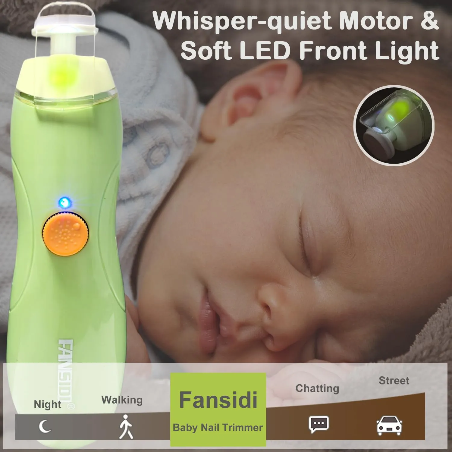 Rechargeable Baby Nail Trimmer, FANSIDI Baby Nail File Safe Baby Nail Filer Electric with 13 Replacement Pads, Trim Polish Grooming Kit for Newborn Infant Toddler or Adults Toes Fingernails Care