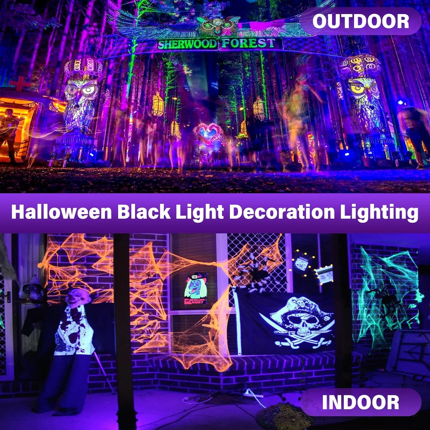 Rechargeable Black Light, Battery Powered Blacklight, Cordless 395nm Ultraviolet Flood Light for Neon Glow Party,Halloween,Body Painting,2 Packs
