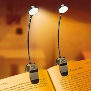 Rechargeable Book Reading Light - Adjustable Brightness, 3 Color Temperatures, 30  Hours Runtime - Eye Care 10 LED Lamp for Reading for Bed, 2 Pack
