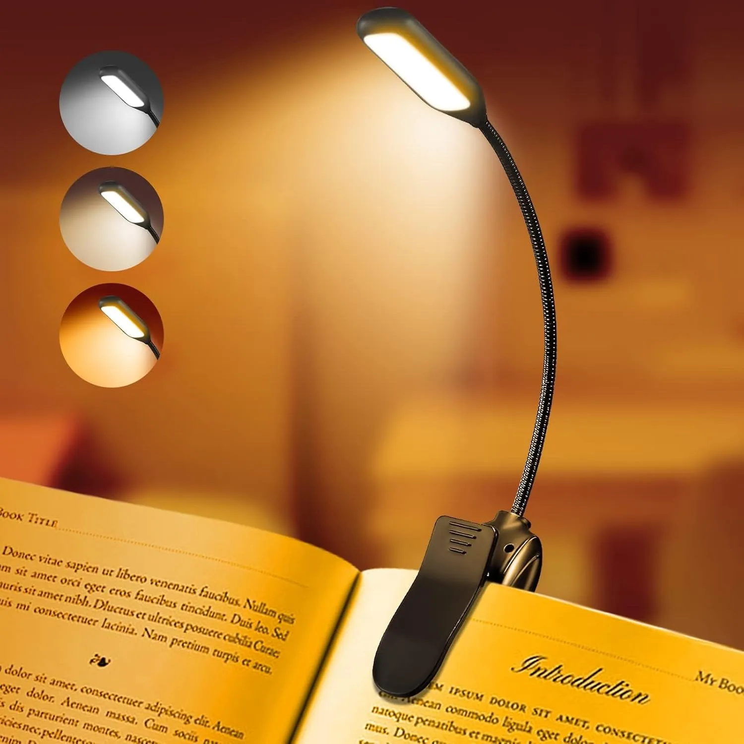 Rechargeable Book Reading Light - Adjustable Brightness, 3 Color Temperatures, 30  Hours Runtime - Eye Care 10 LED Lamp for Reading for Bed, 2 Pack