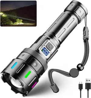 Rechargeable Flashlights - 30W Led Flashlight High Lumens, 5 Modes Super Bright Toch Light Long Range 3280ft Powerful Waterproof Flash Light for Camping Home Emergencies