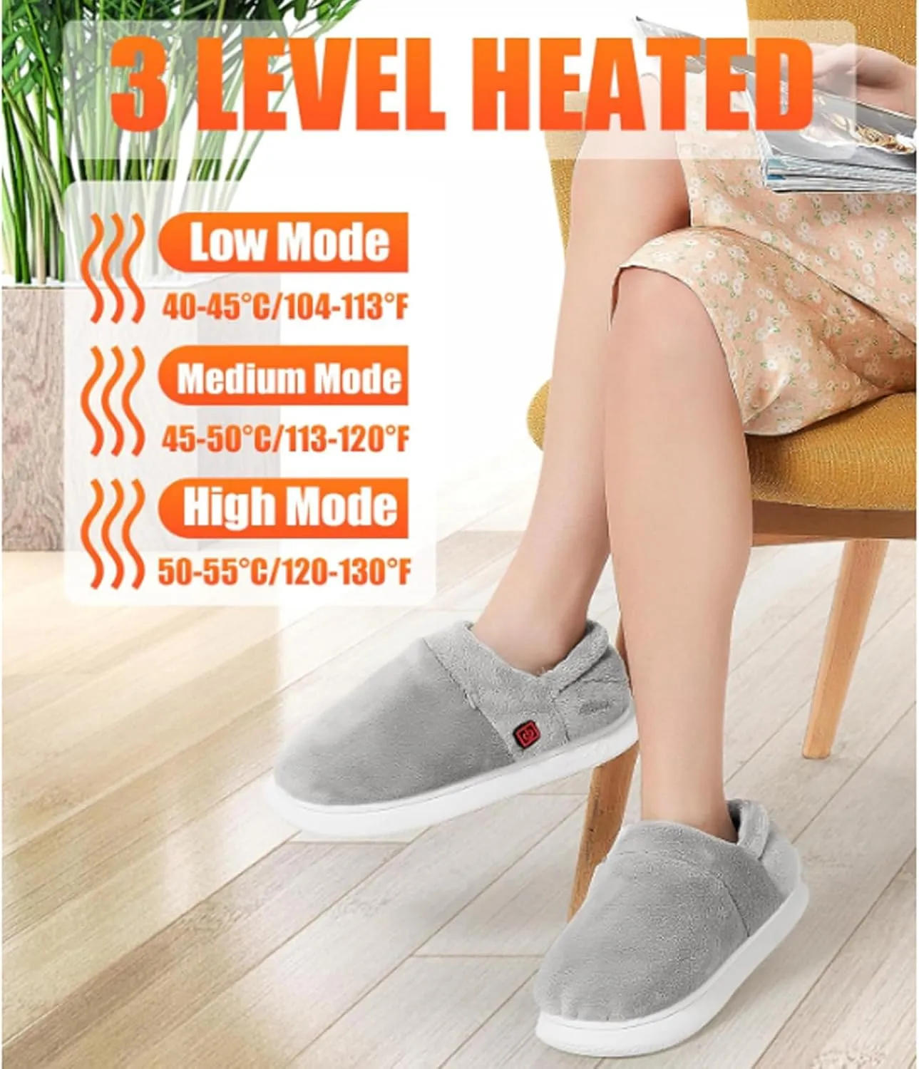 Rechargeable Heated Slippers Foot Warmer for Cold Feet, USB Heated Slippers Foot Warmer Shoes Lightweight House Slippers with 4000mah Battery Pack 3 Adjustable Temp Settings for Women Men(Size:38-39,C