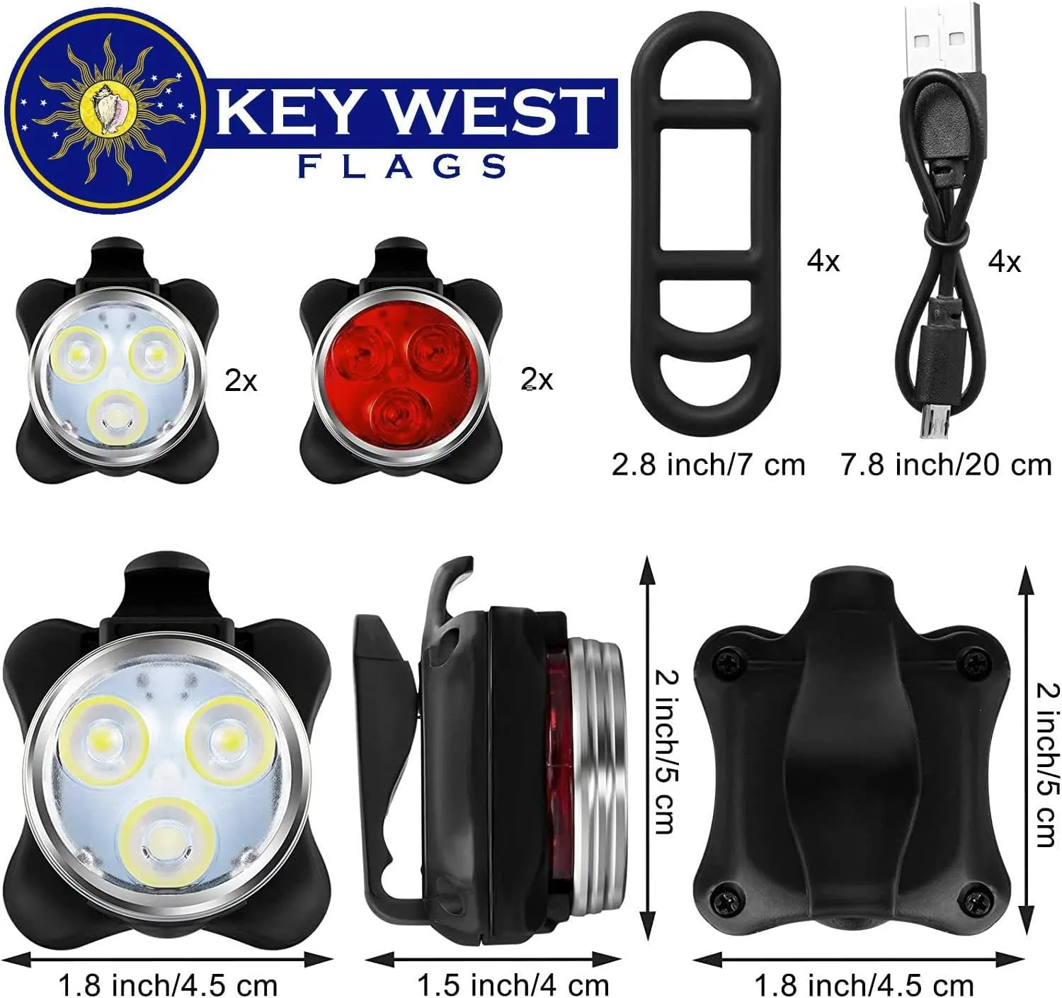 Rechargeable LED Bike Light Sets, Super Bright Front Headlights and Rear LED Bicycle Lights, 650mah Lithium Batteries