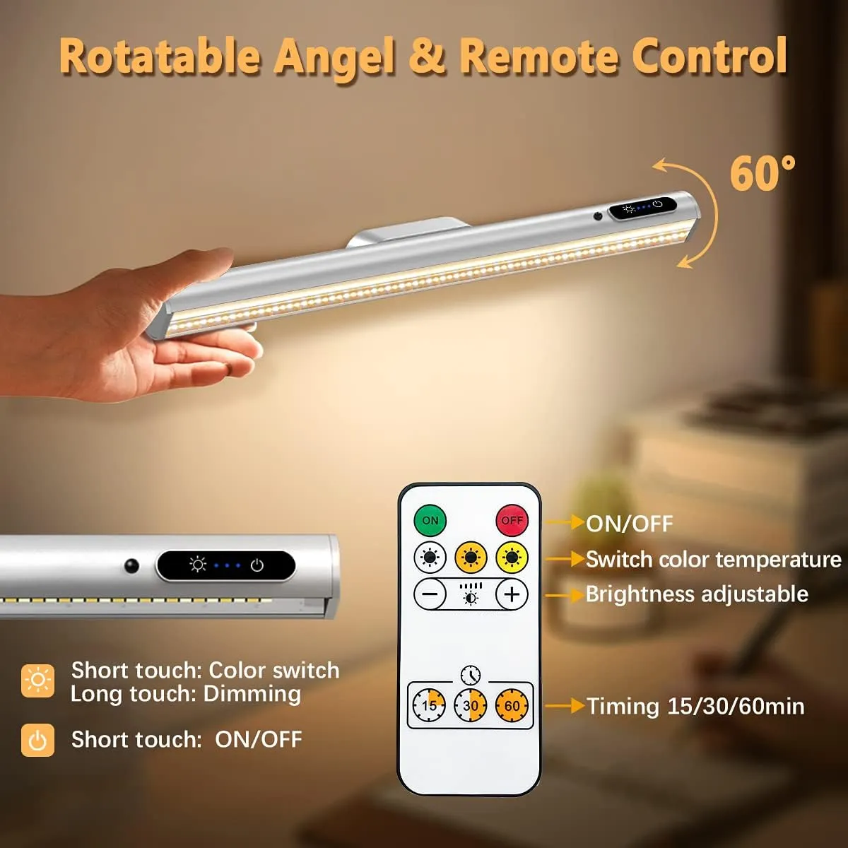 Rechargeable Magnetic LED Light Bar with Remote, Under Cabinet Lighting Wireless, Battery Powered Operated Wall Strip Lights, Dimmable Desk Lamp for Picture Shelf Closet Kitchen – Silver