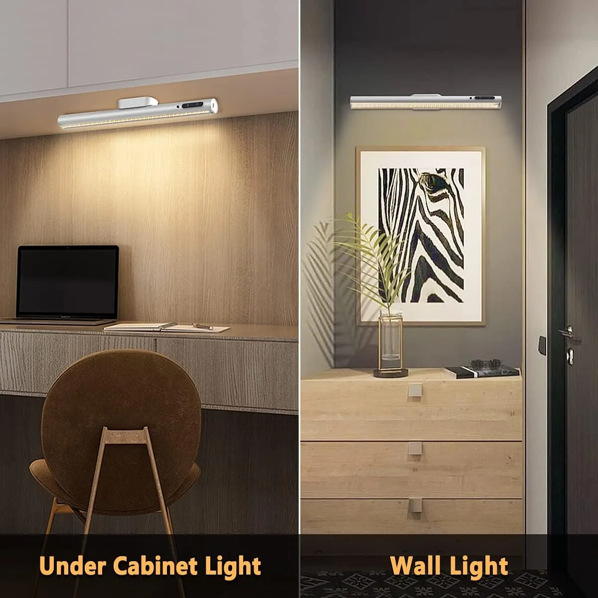 Rechargeable Magnetic LED Light Bar with Remote, Under Cabinet Lighting Wireless, Battery Powered Operated Wall Strip Lights, Dimmable Desk Lamp for Picture Shelf Closet Kitchen – Silver