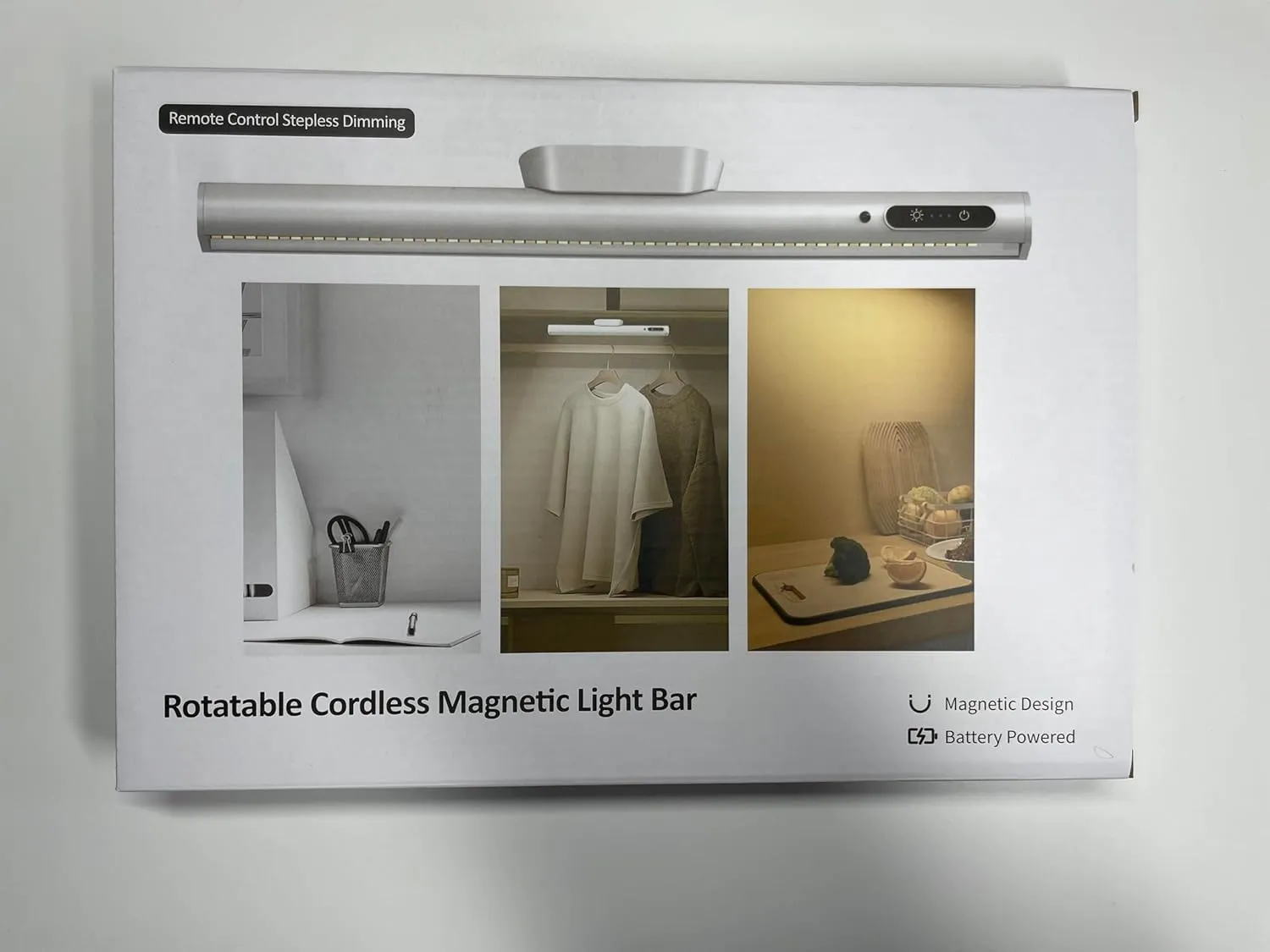 Rechargeable Magnetic LED Light Bar with Remote, Under Cabinet Lighting Wireless, Battery Powered Operated Wall Strip Lights, Dimmable Desk Lamp for Picture Shelf Closet Kitchen – Silver