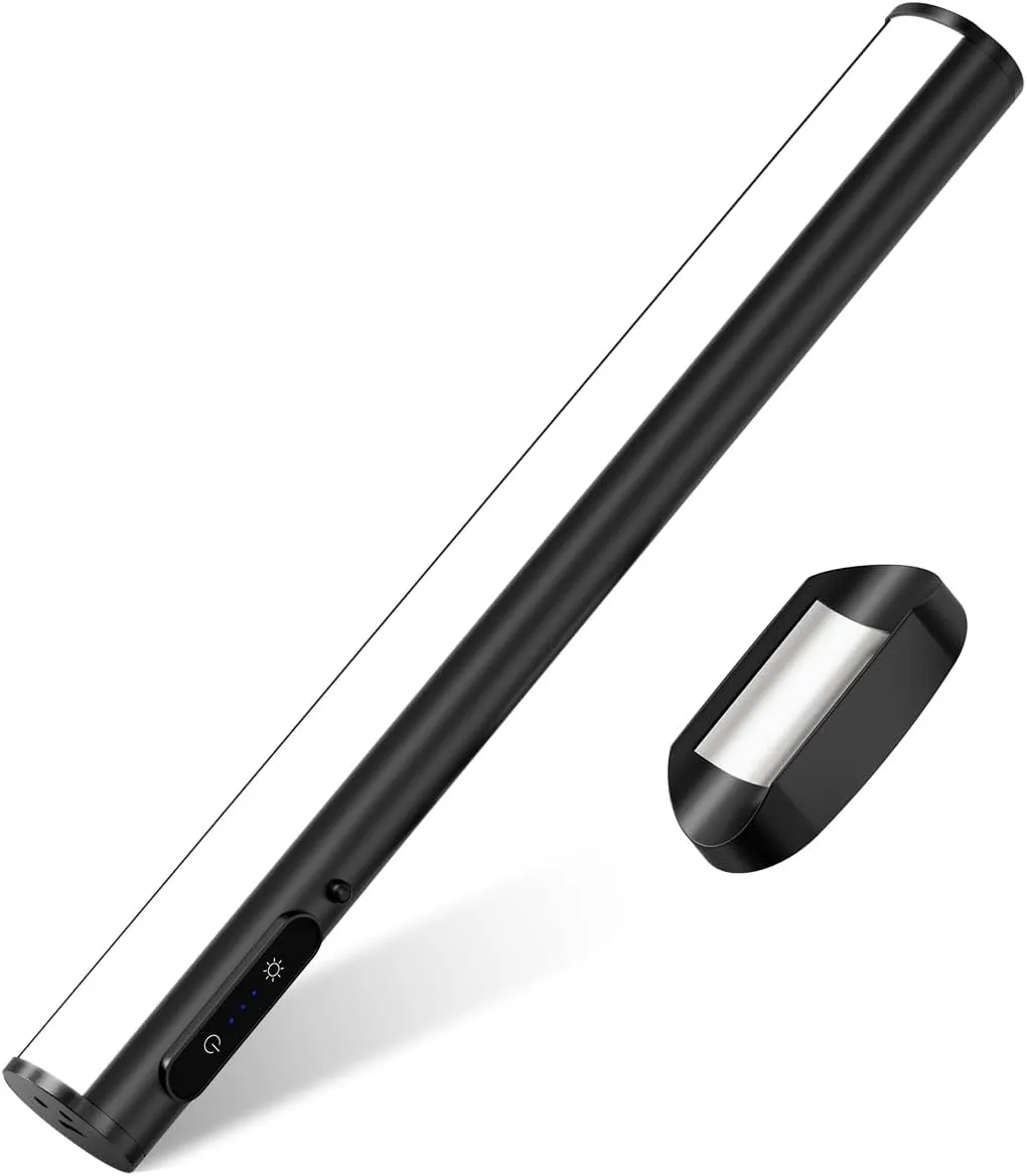 Rechargeable Magnetic LED Light Bar with Remote, Under Cabinet Lighting Wireless, Battery Powered Operated Wall Strip Lights, Dimmable Desk Lamp for Shelf Closet Picture Kitchen - Black