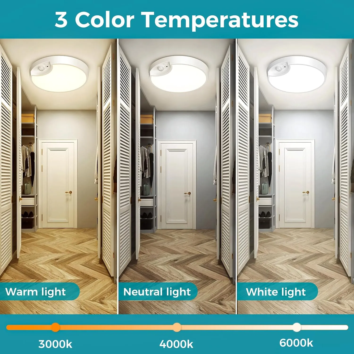 Rechargeable Motion Sensor Ceiling Light with Remote - 7.5inch Battery Powered Ceiling Light for Closets, Shower, Stairs, Shed, Hallway