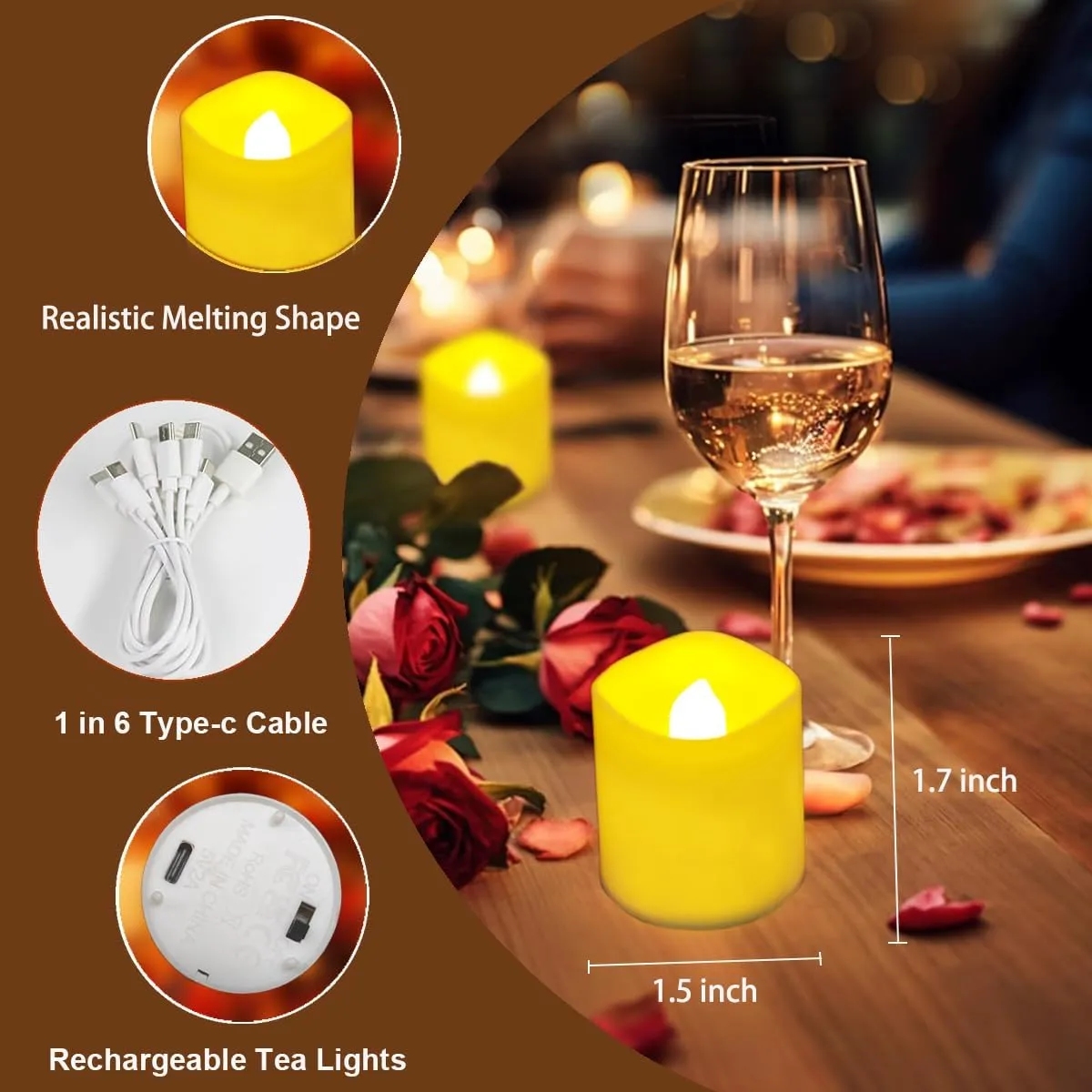 Rechargeable Tea Lights with Remote Timer, Battery Operated Flameless Votive Tea Lights Candles, USB Tealights Candles for Home Decor Seasonal Decor, Dia 1.5‘’ X H 1.7'', 6-Pack